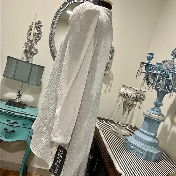 Vintage 80s Puff Sleeve Crinkle Maxi Duster Top - Picture 7 of 14